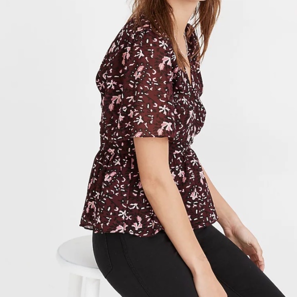 Georgette Flutter-Sleeve Peplum Top in Rich Paisley Small - Picture 2 of 12